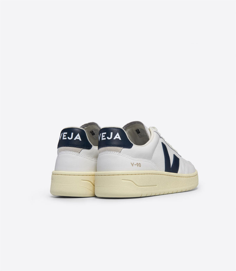 Veja V-90 Leather Women's White/Navy Sneakers