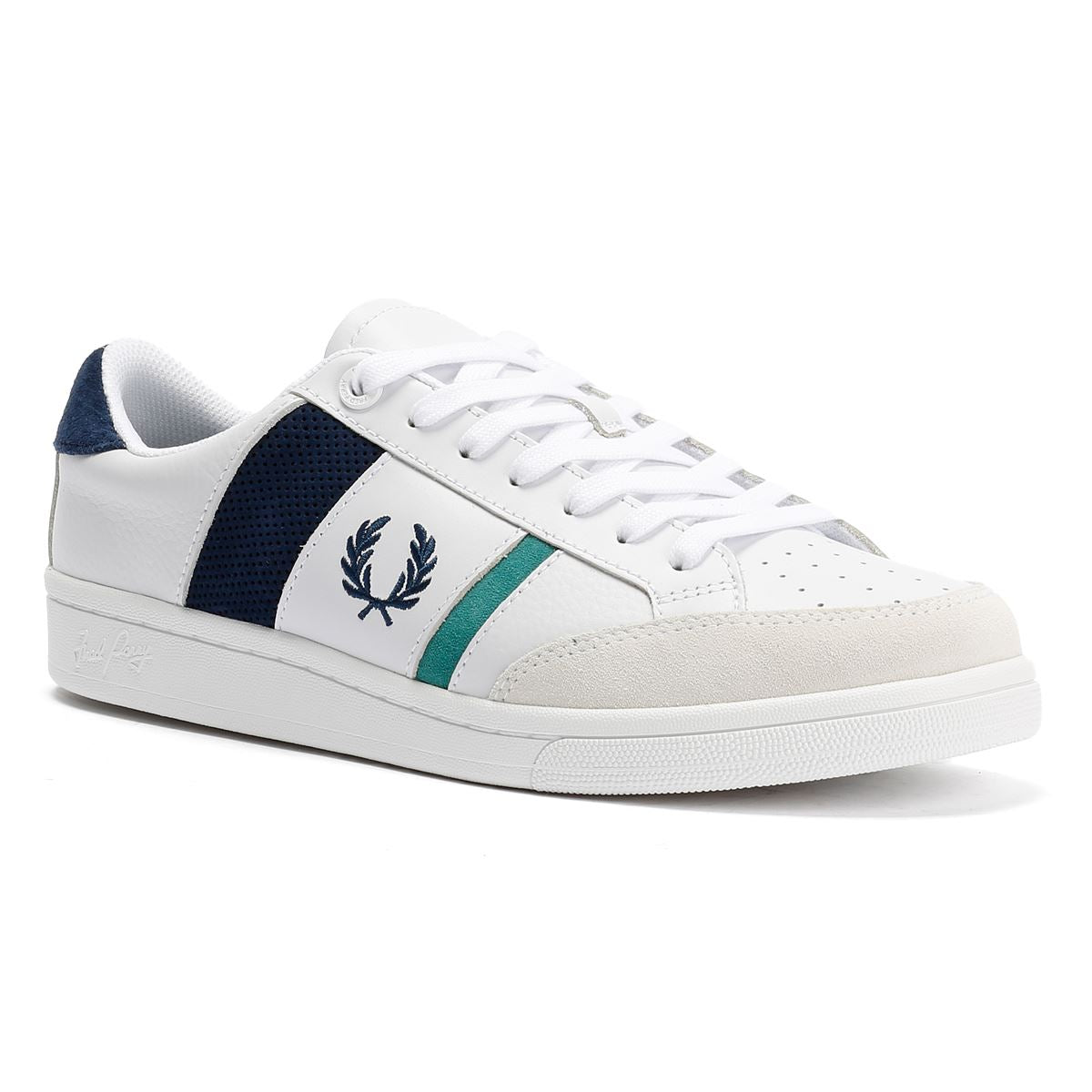 Fred Perry B725 Leather Suede Men's White/Navy/Mint Sneakers