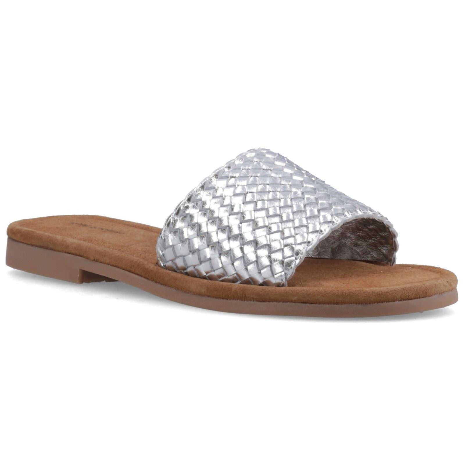 Hush Puppies Hetty Slide Leather Women's Silver Wide Sandals