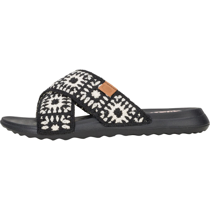 HEYDUDE Christi Slide Cottage Crochet Cotton Women's Black/White Sandals
