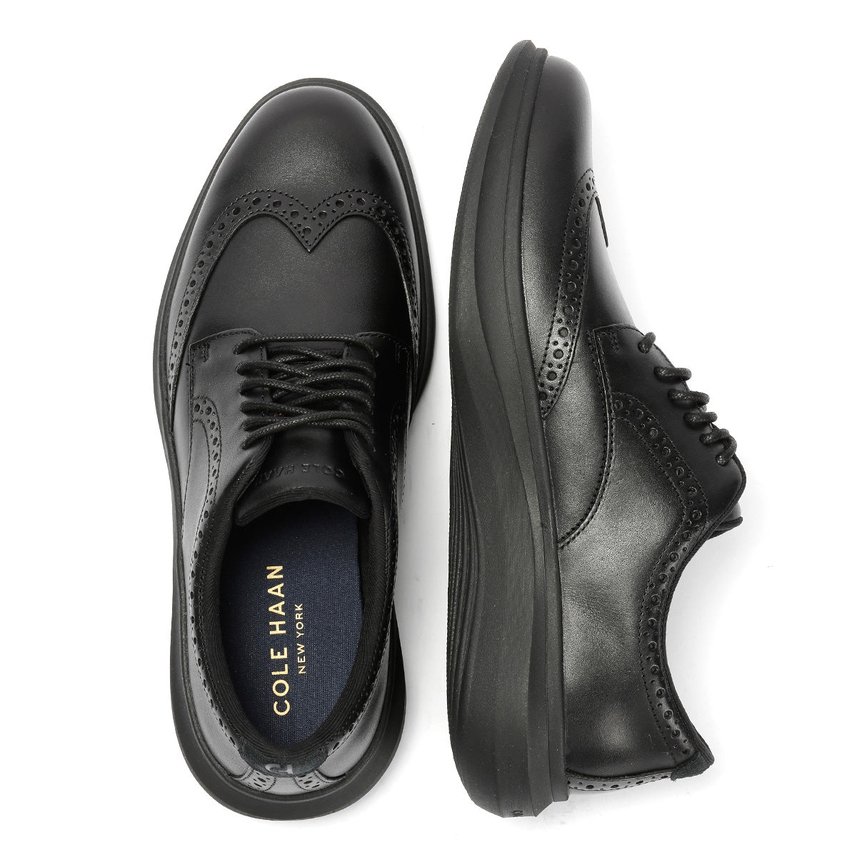 Cole Haan Grand Aerion Wingtip Oxfords Leather Men's Black Lace-Up Shoes