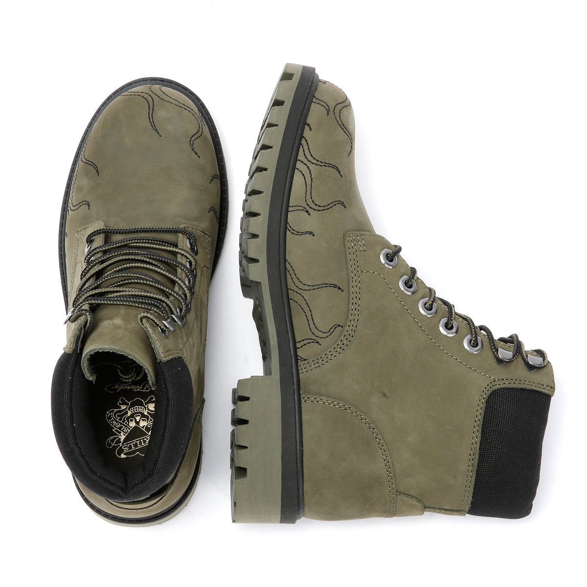Ed Hardy Embroidered Flames Nubuck Women's Khaki Boots