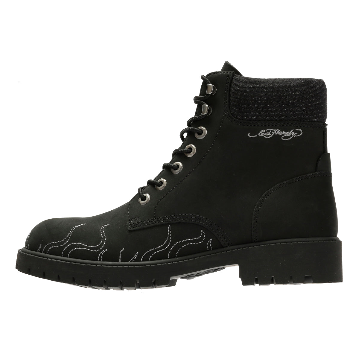 Ed Hardy Embroidered Flames Nubuck Men's Black Boots
