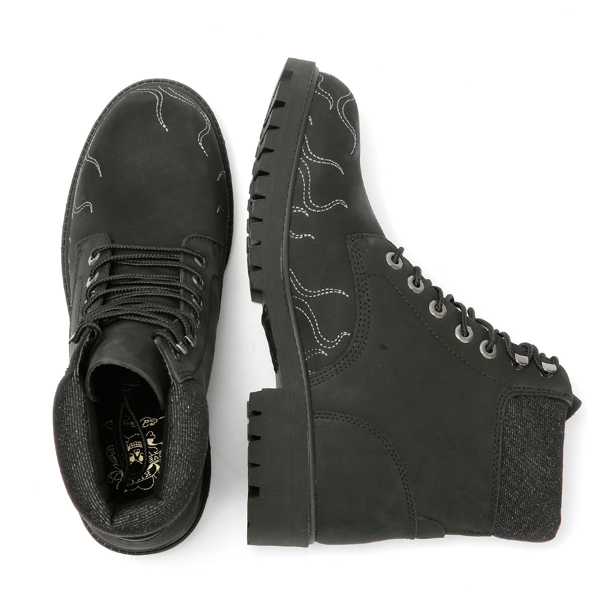 Ed Hardy Embroidered Flames Nubuck Men's Black Boots