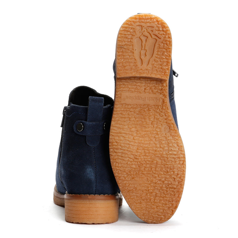 Hush Puppies Maddy Wide Suede Women's Navy Flat Chelsea Boots