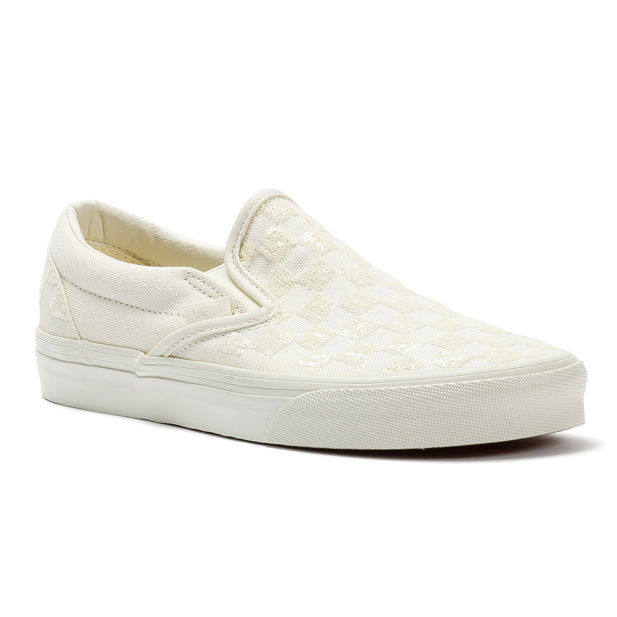 Vans Classic Slip-On Canvas Women's White Beaded Checkerboard Sneakers