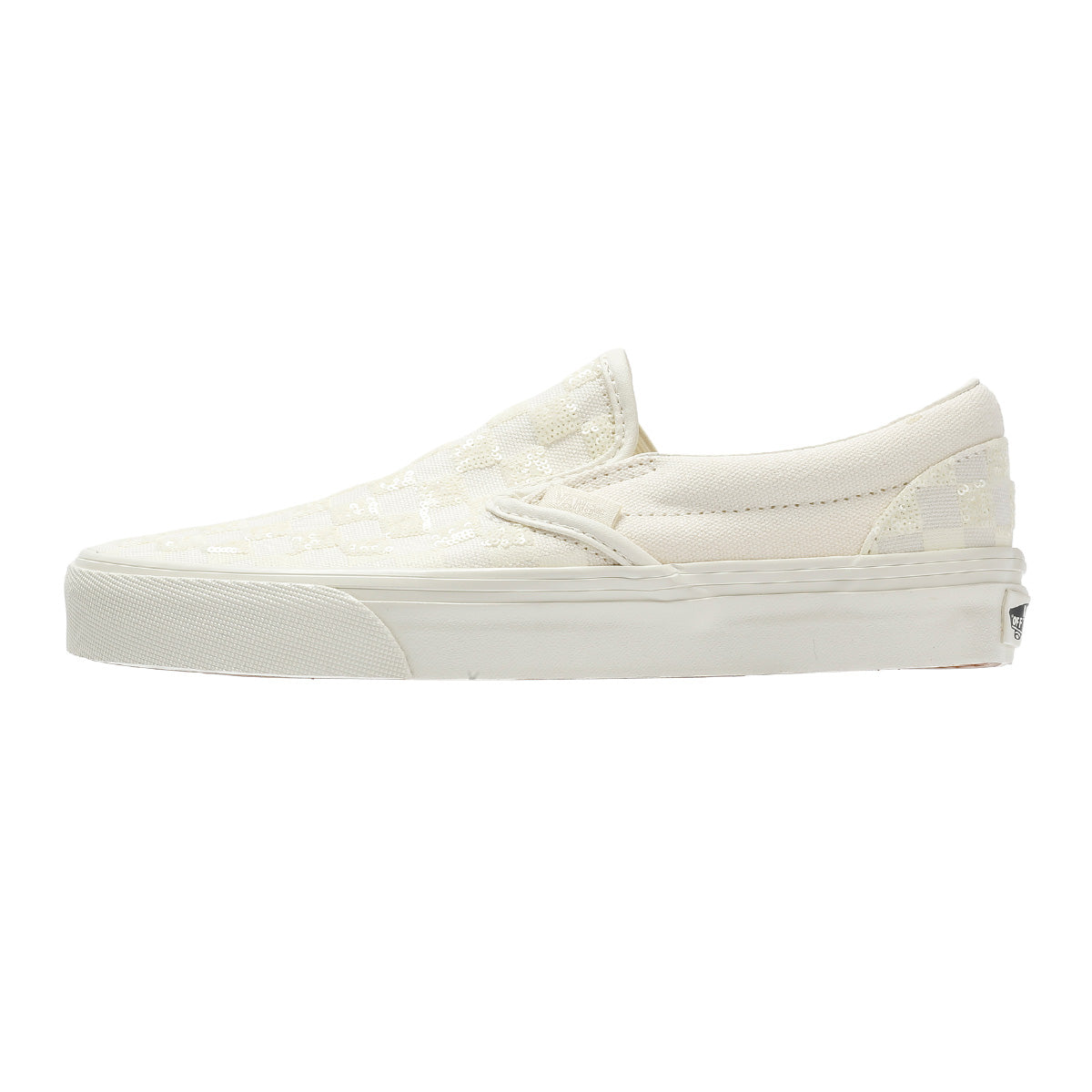 Vans Classic Slip-On Canvas Women's White Beaded Checkerboard Sneakers