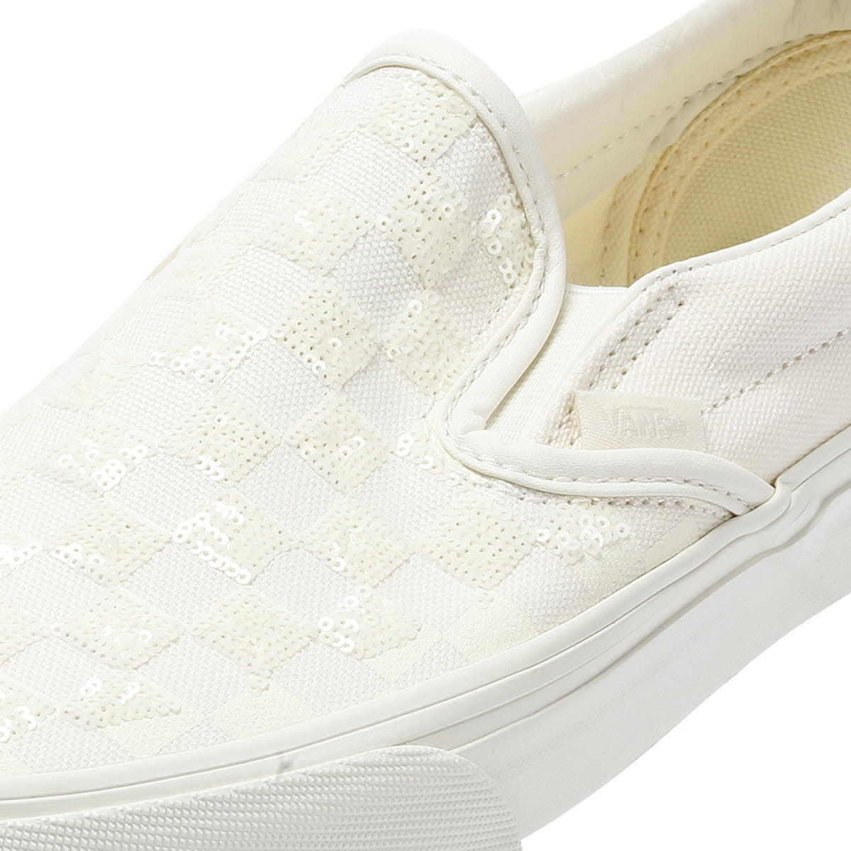 Vans Classic Slip-On Canvas Women's White Beaded Checkerboard Sneakers