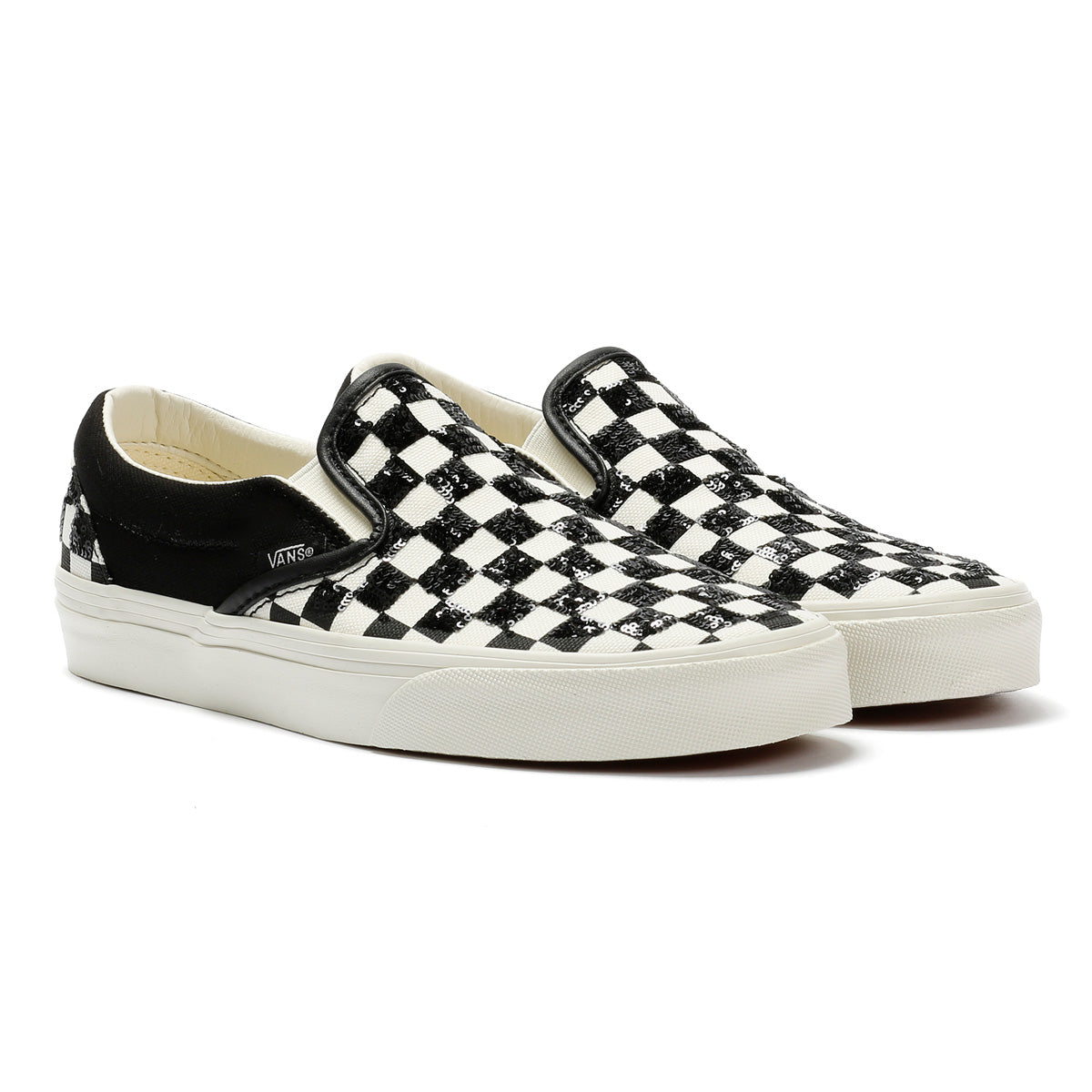 Vans Classic Slip-On Canvas Women's Black/White Beaded Checkerboard Sneakers