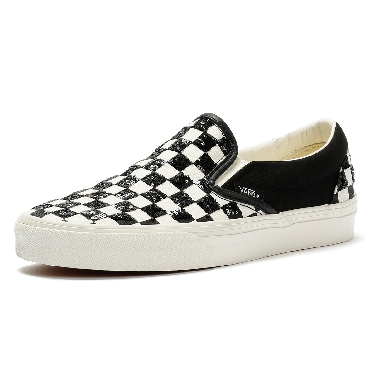 Vans Classic Slip-On Canvas Women's Black/White Beaded Checkerboard Sneakers