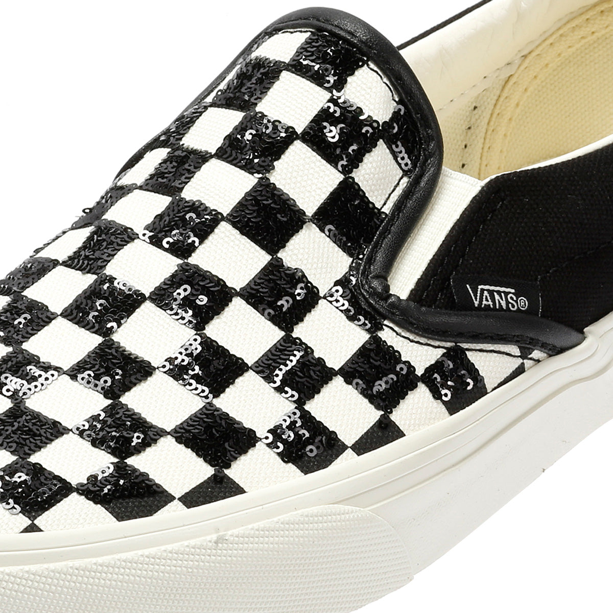 Vans Classic Slip-On Canvas Women's Black/White Beaded Checkerboard Sneakers