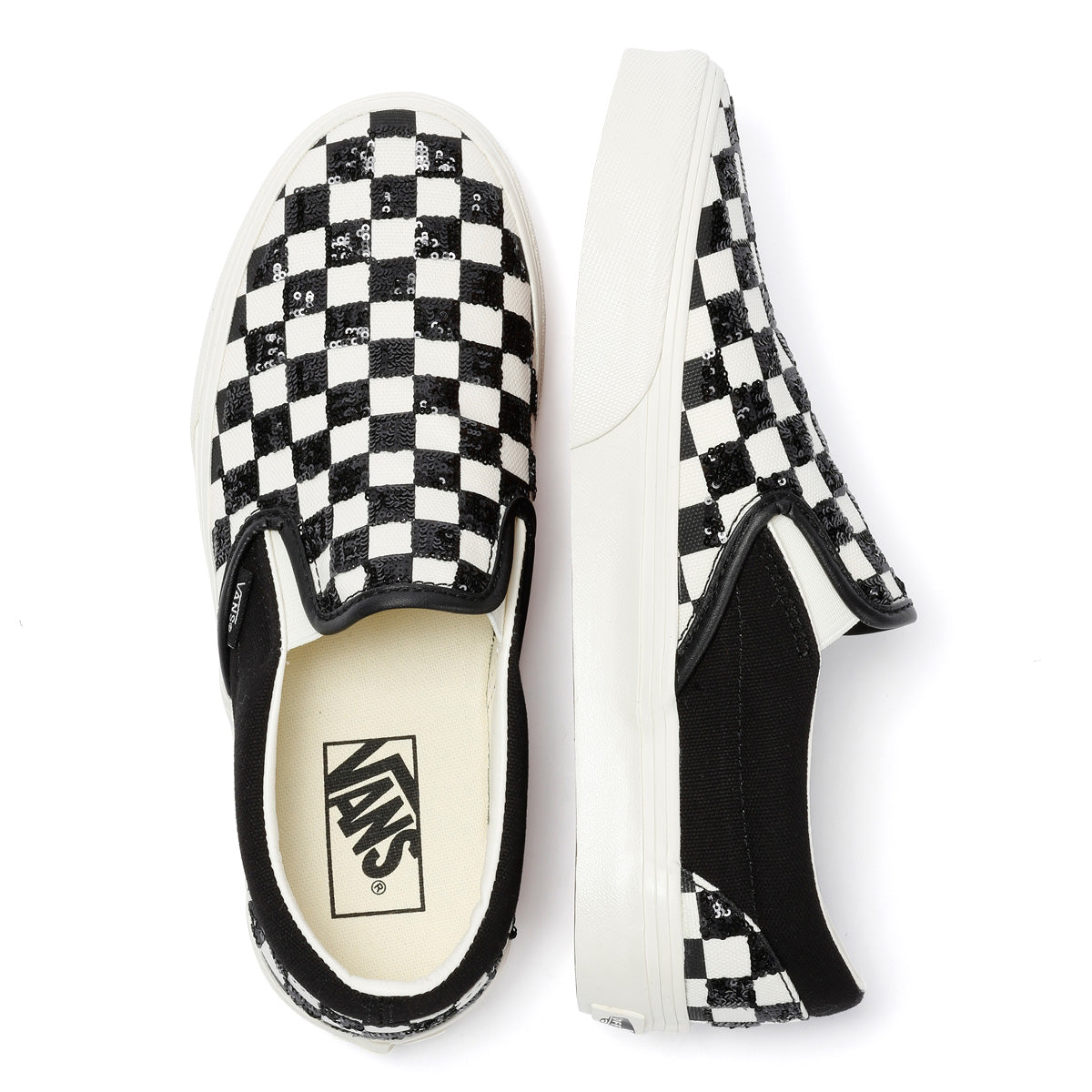 Vans Classic Slip-On Canvas Women's Black/White Beaded Checkerboard Sneakers