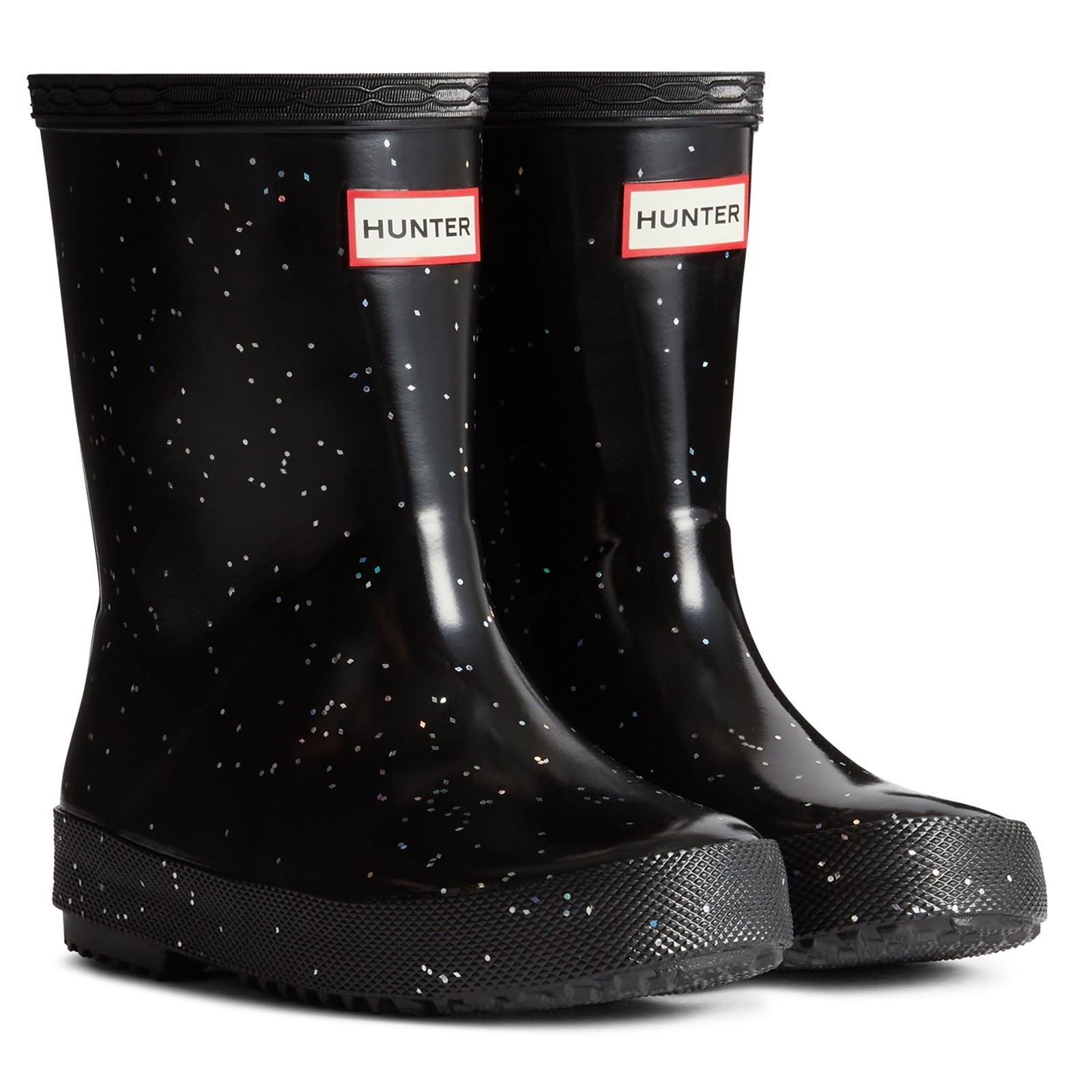 Hunter Kids First Giant Glitter Rubber Black Wellington Boots