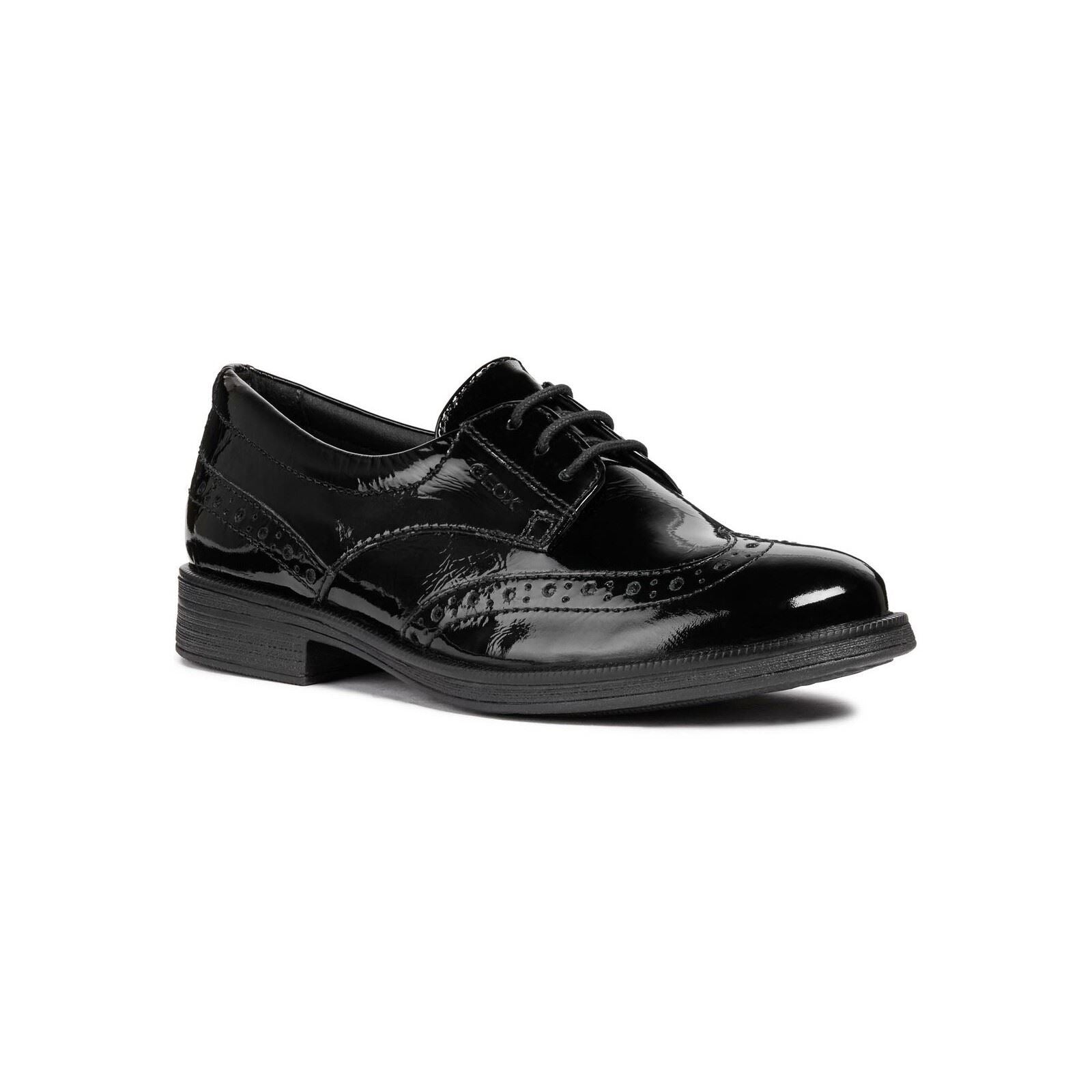 Geox J Agata D Leather Girl's Black Patent Brogues