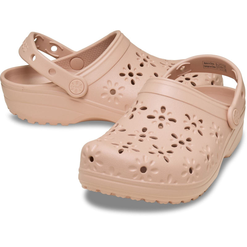 Crocs Classic Floral Cut Out Thermoplastic Pink Caramel Clogs