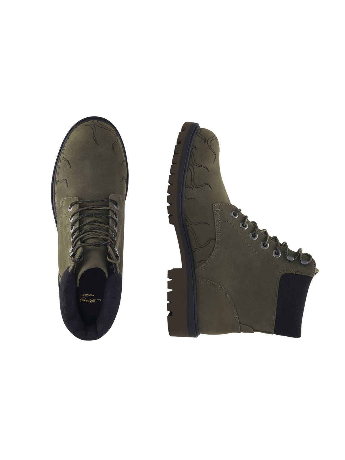 Ed Hardy Embroidered Flames Nubuck Men's Khaki Boots