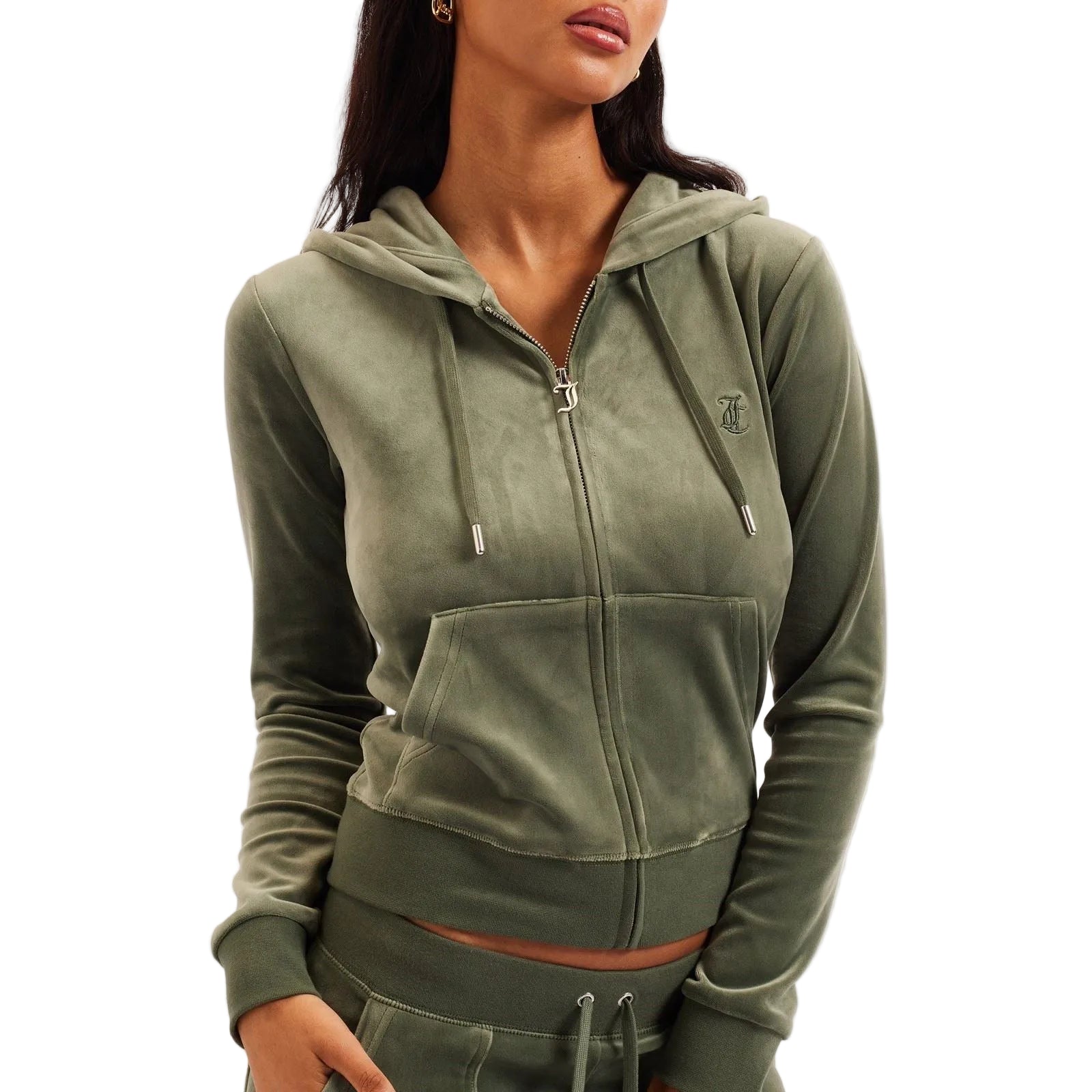 Juicy Couture Robertson Classic Jacket Polyester Women's Green Hooded Sweatshirt