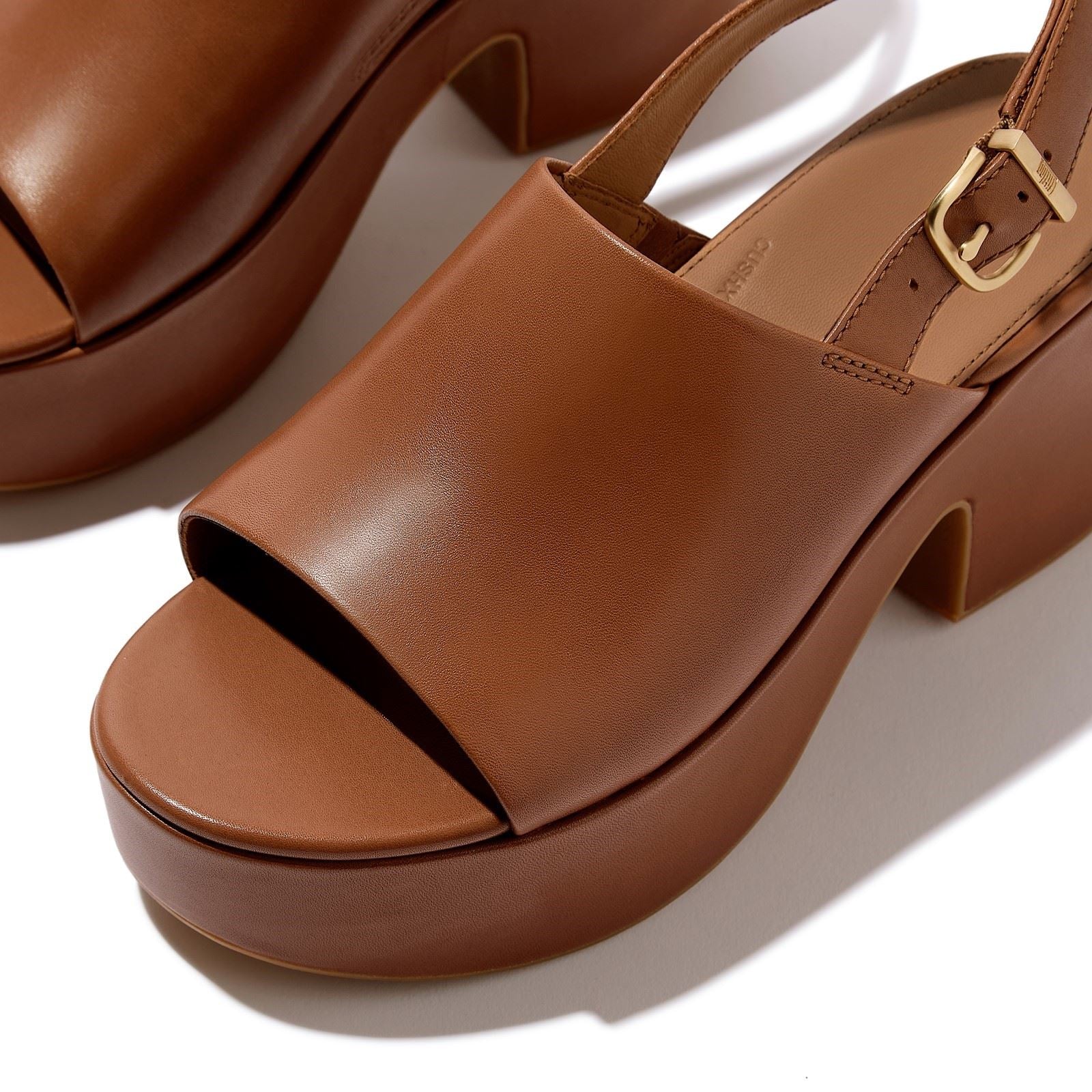 Fitflop Platfforms Heeled Backstrap Leather Women's Deep Tan Sandals