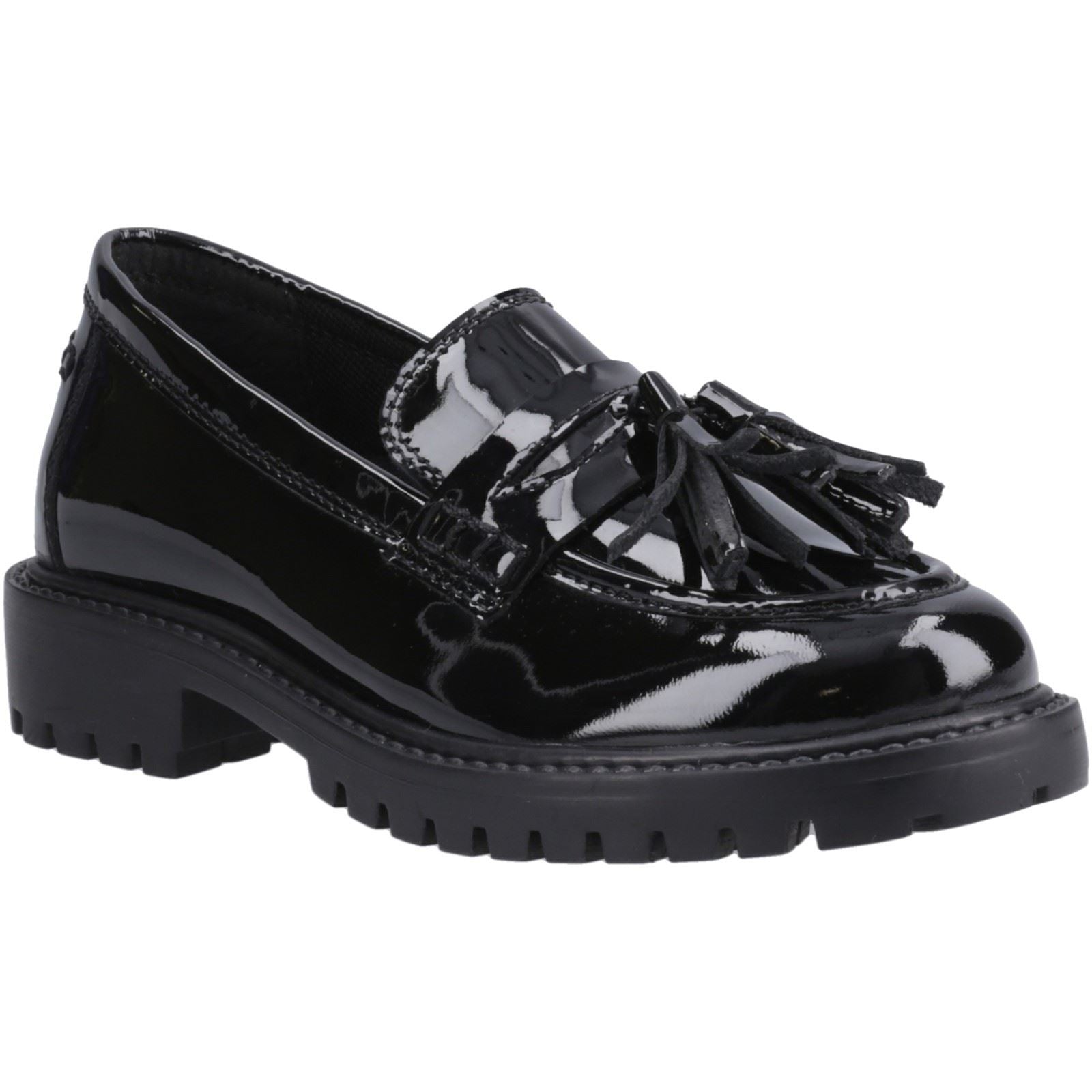Hush Puppies Abigail Patent Senior Leather Girls's Black Loafers
