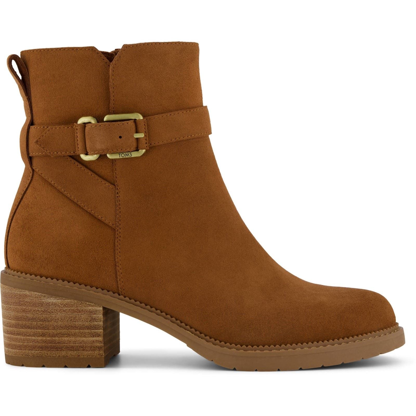 TOMS Hailey Buckle Leather Women's Amber Brown Heeled Ankle Boots