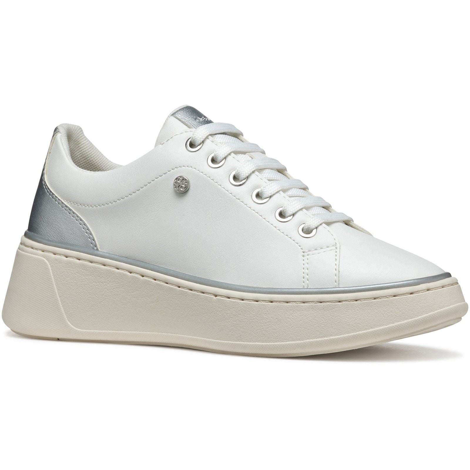 Geox D SUNNETTY Synthetic Synthetic Women's White/Silver Sneakers