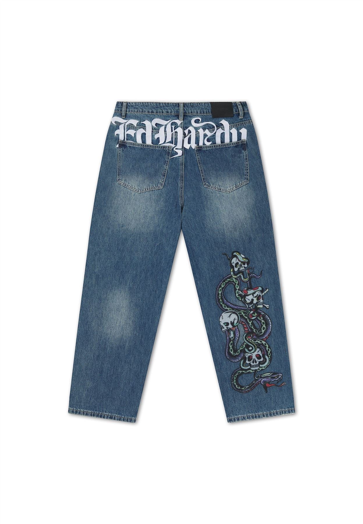 Ed Hardy Serpent Skull Graphic Relaxed Men's Mid Blue Jeans