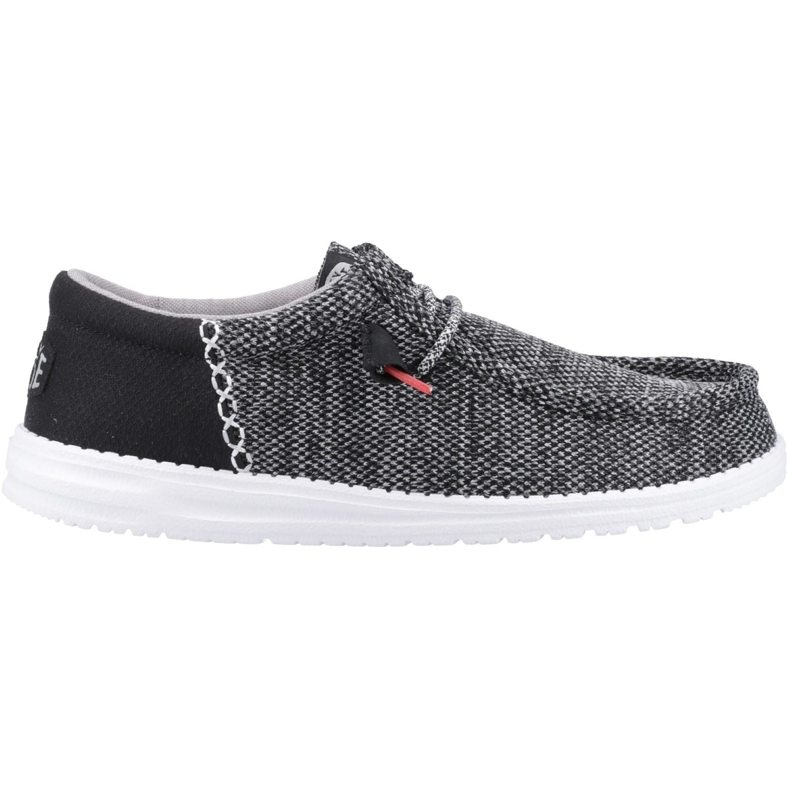 HEYDUDE Wally Funk Open Mesh Synthetic/Spandex/Cotton Men's Black/White Boat Shoes