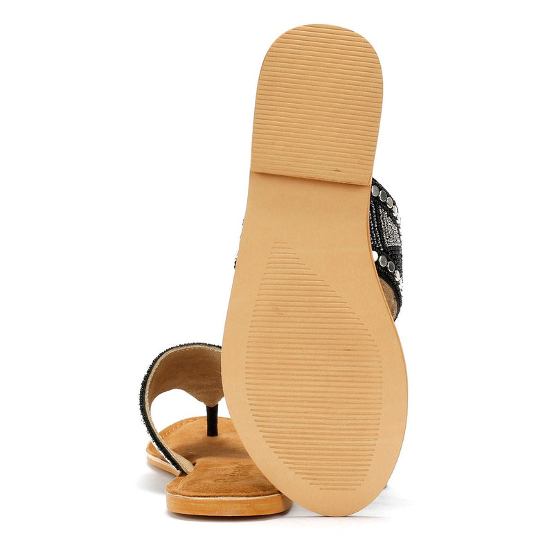 Tower London Wide Vamp Toepost Women's Black Metallic Sandals