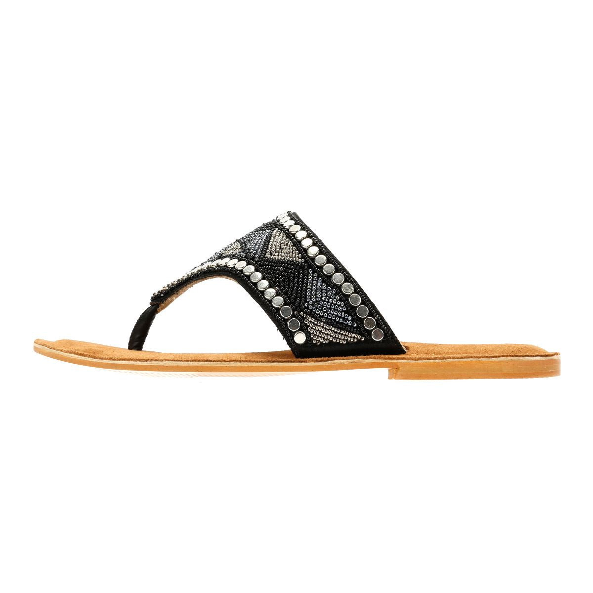 Tower London Wide Vamp Toepost Women's Black Metallic Sandals