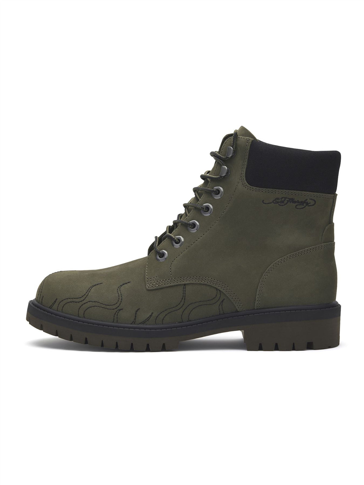 Ed Hardy Embroidered Flames Nubuck Men's Khaki Boots