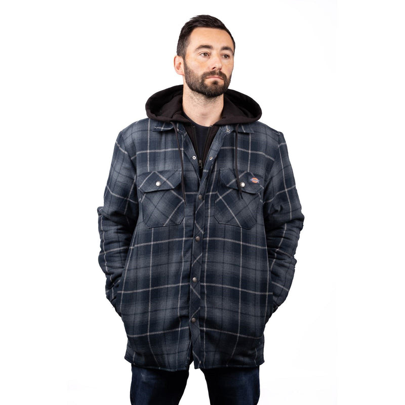 Dickies Fleece Hood Flannel Men's Blue Shirt Jacket
