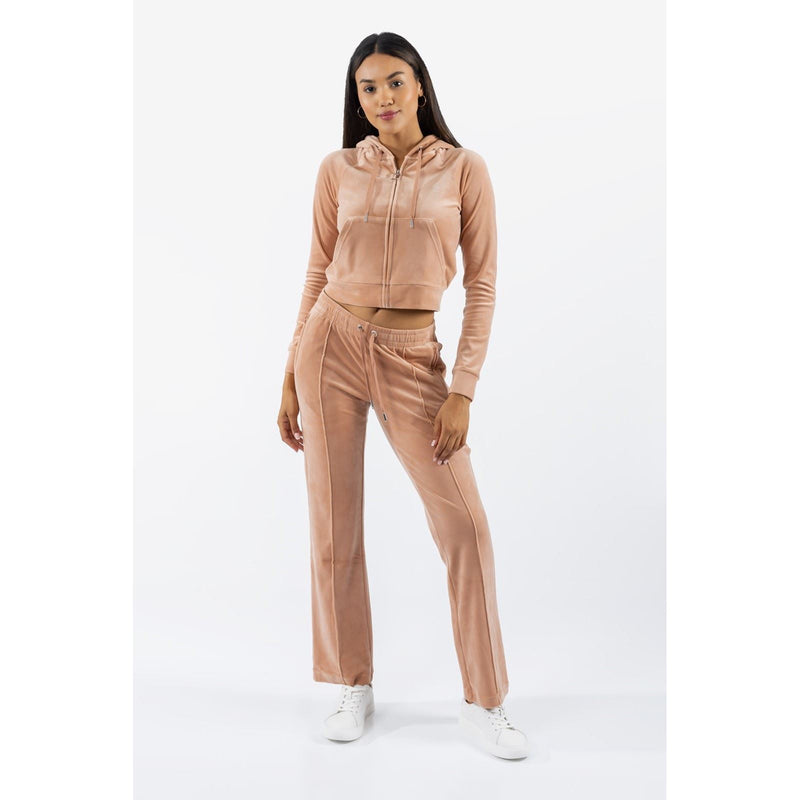 Juicy Couture Classic Velour Hoodie With Juicy Logo Synthetic Women's Beige Hooded Sweatshirt