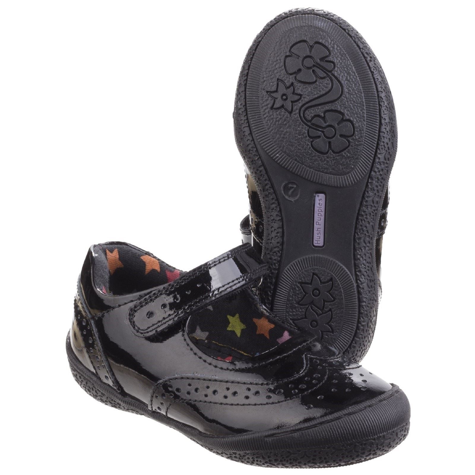 Hush Puppies Rina Junior Girls Black Patent Leather Shoes