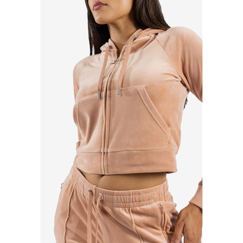 Juicy Couture Classic Velour Hoodie With Juicy Logo Synthetic Women's Beige Hooded Sweatshirt