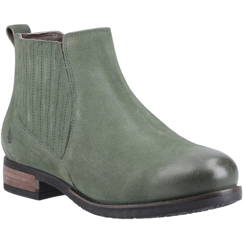Hush Puppies Edith Leather Women's Green Flat Chelsea Boots