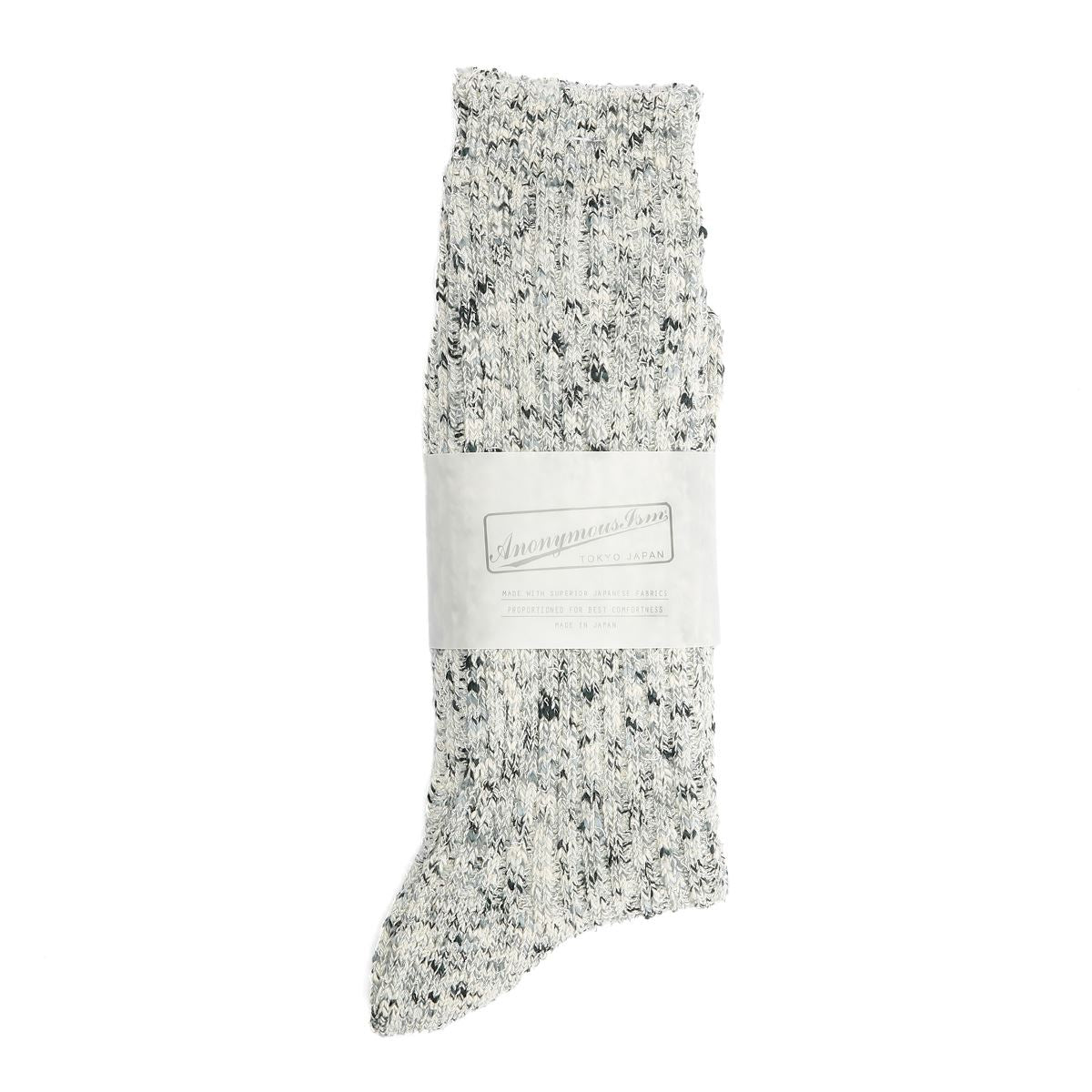 Anonymous Ism Homespun Art Crew Cotton Men's Black Calf High Socks