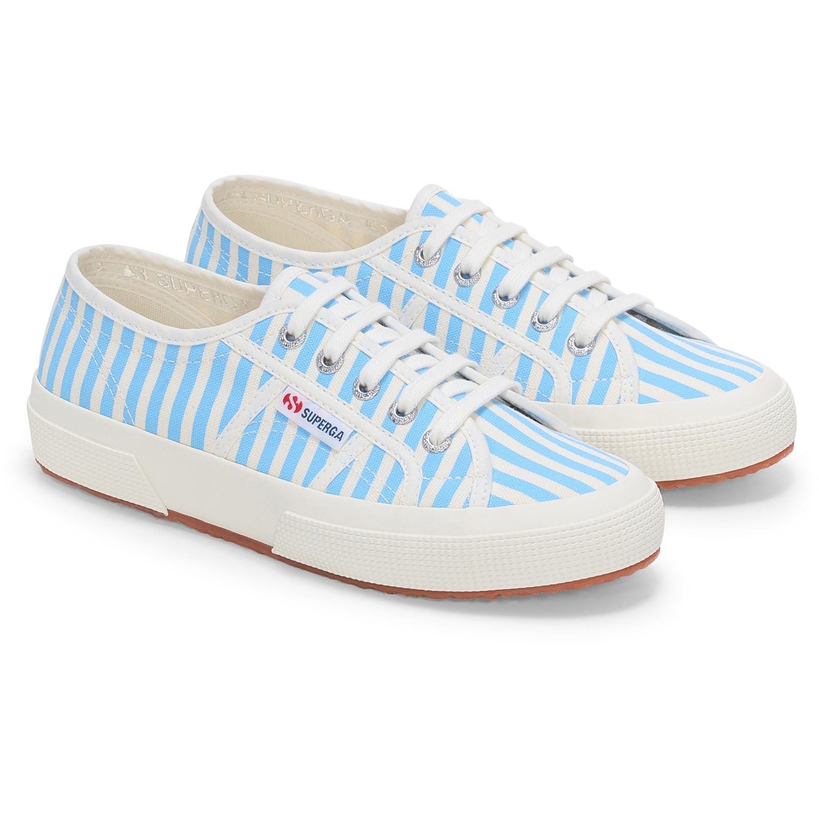 Superga 2750 Stripes Print Cotton Women's Off White/Azure Sneakers