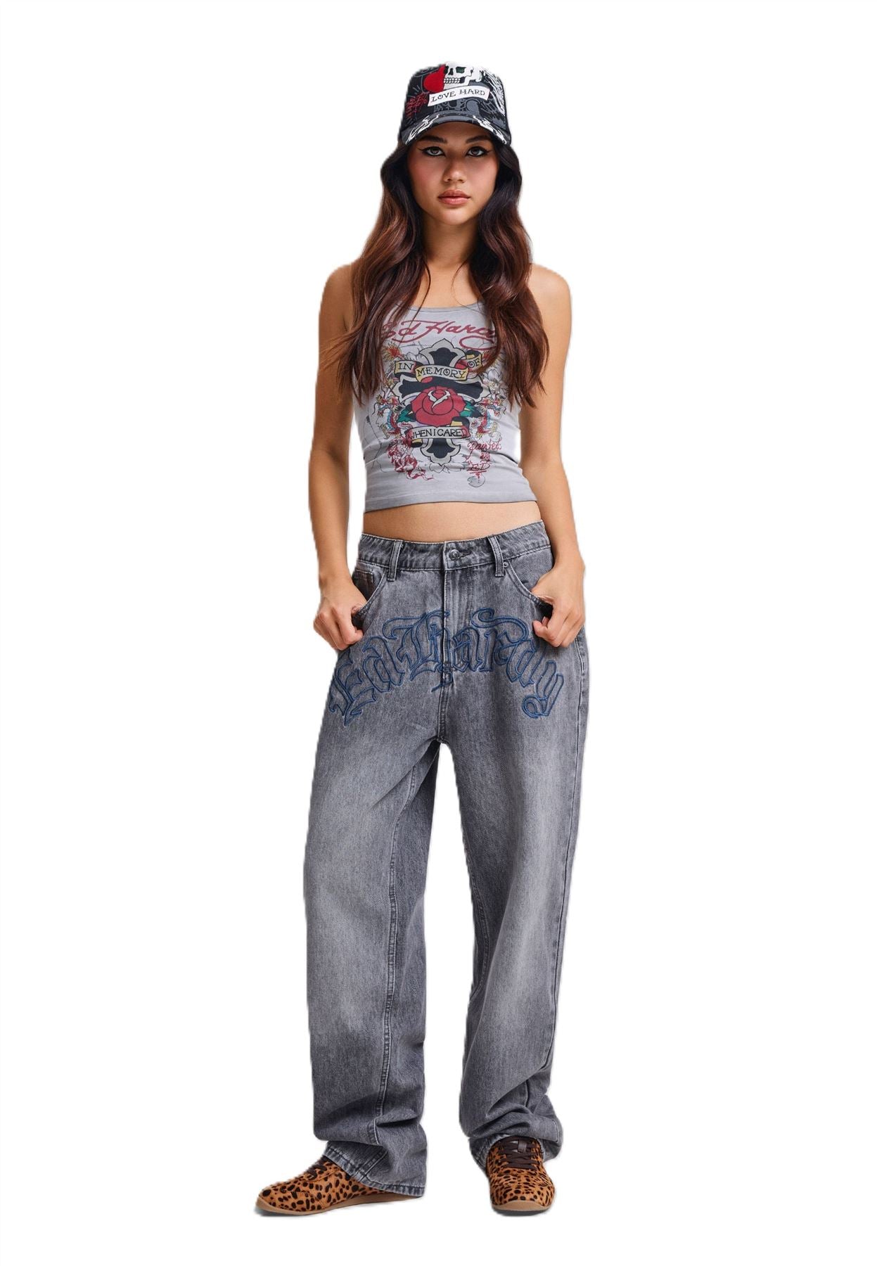 Ed Hardy In Memory of When I Cared Fitted Women's Gray Vest Top
