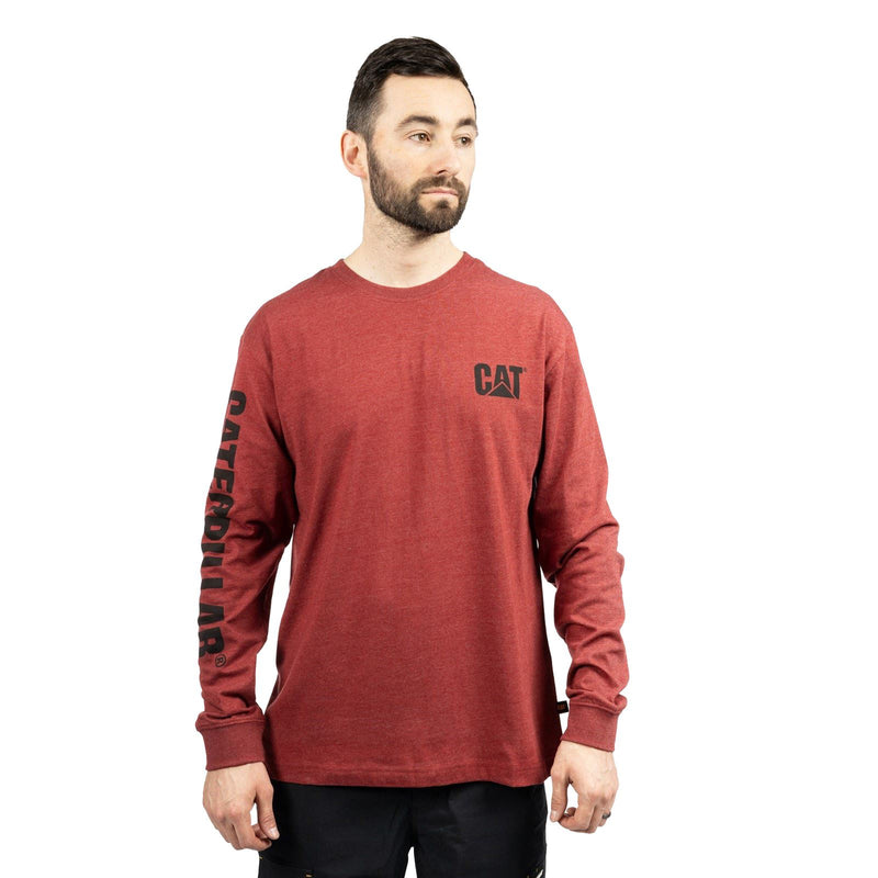 Caterpillar Trademark Banner Long Sleeve Cotton Men's Red T-Shirt