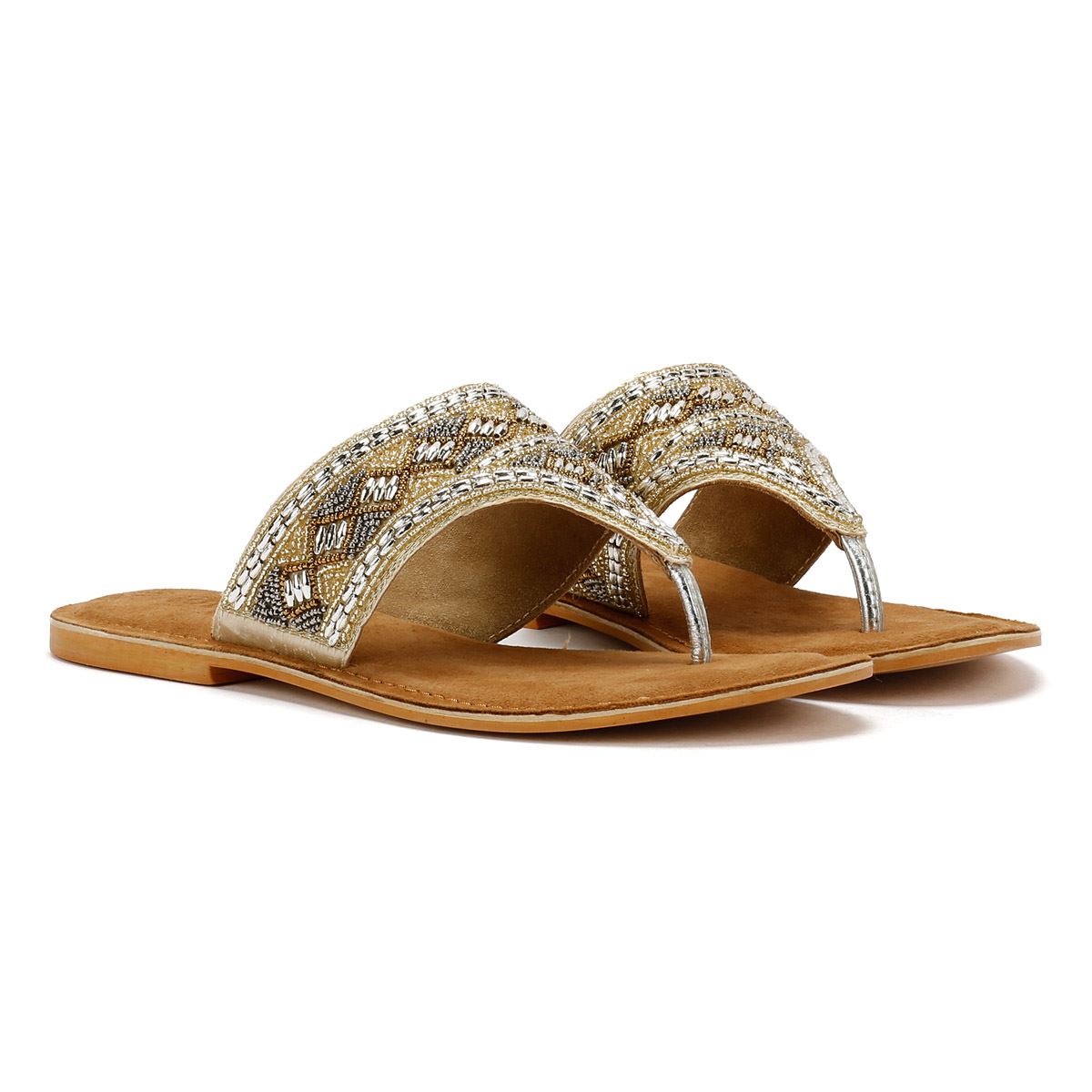 Tower London Wide Vamp Toepost Women's Gold Sandals