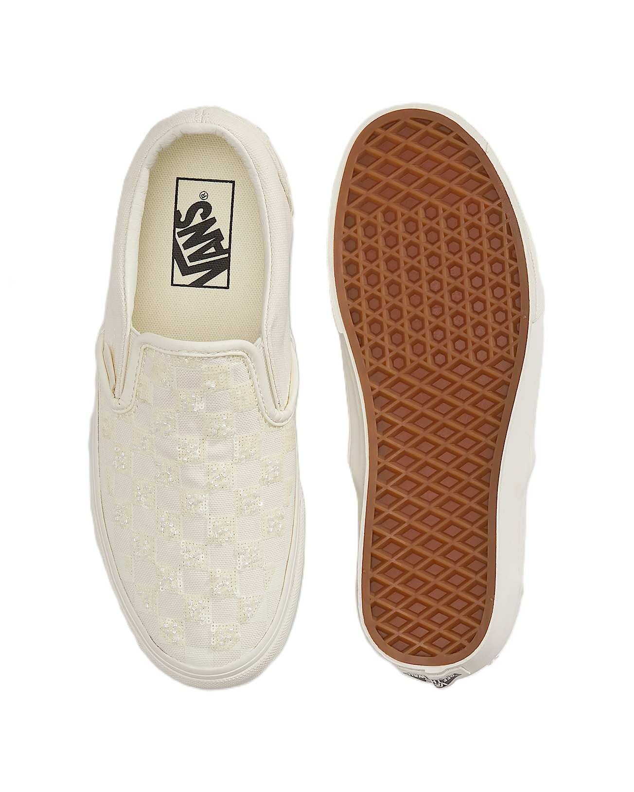Vans Classic Slip-On Canvas Women's White Beaded Checkerboard Sneakers
