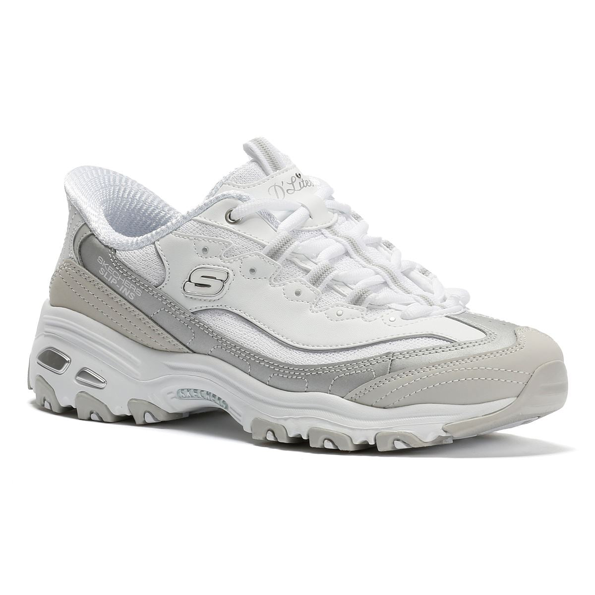 Skechers Slip-Ins D'Lites Smooth Women's Silver/White Sneakers