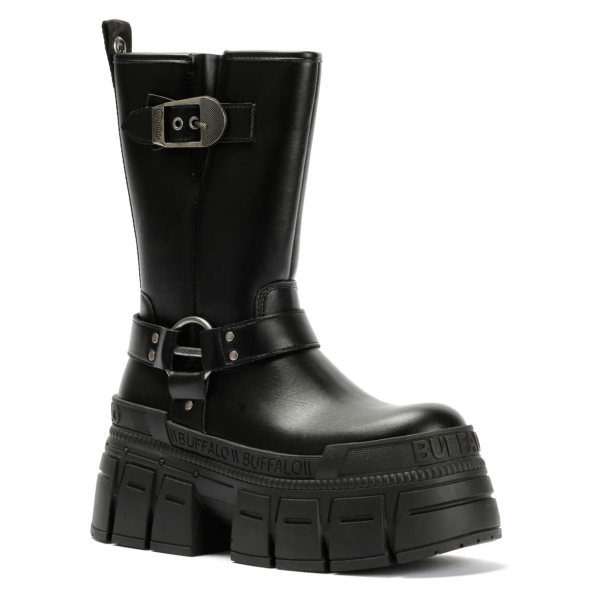 Buffalo Gospher Biker Mid Vegan Women's Black Boots