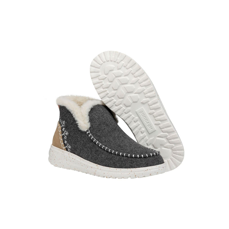 HEYDUDE Denny Wool Faux Shearling Polyester Women's Grey Boots