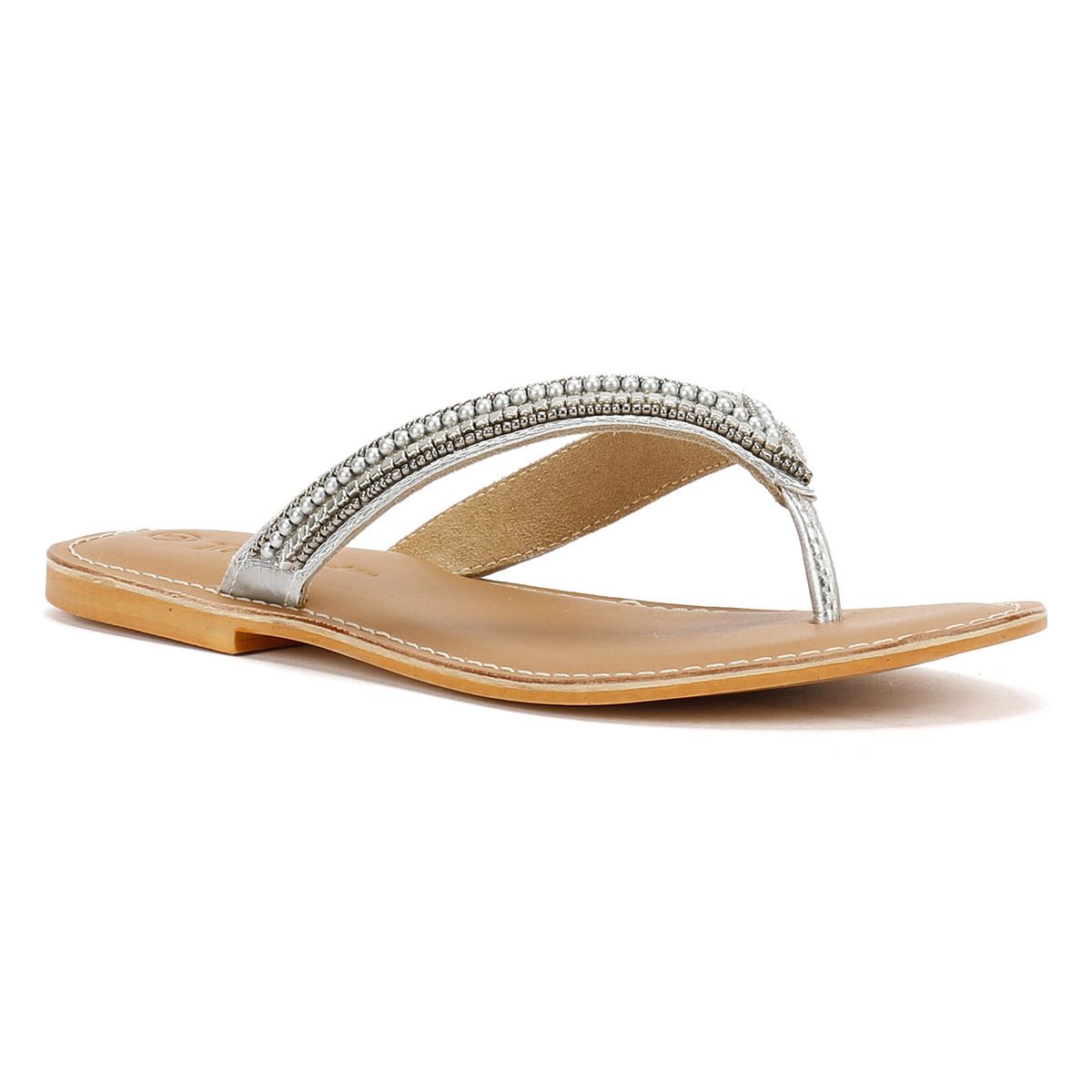 Tower London Metallic Bead Thong Women's Silver Sandals