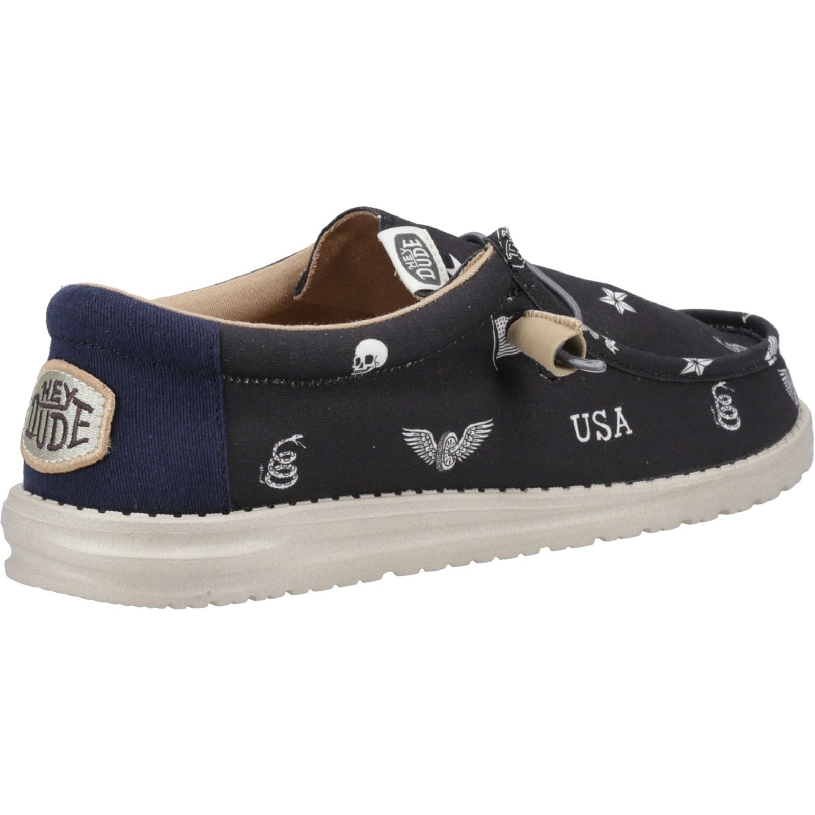 HEYDUDE Wally Stars n Skulls 100% Cotton Men's Black Shoes