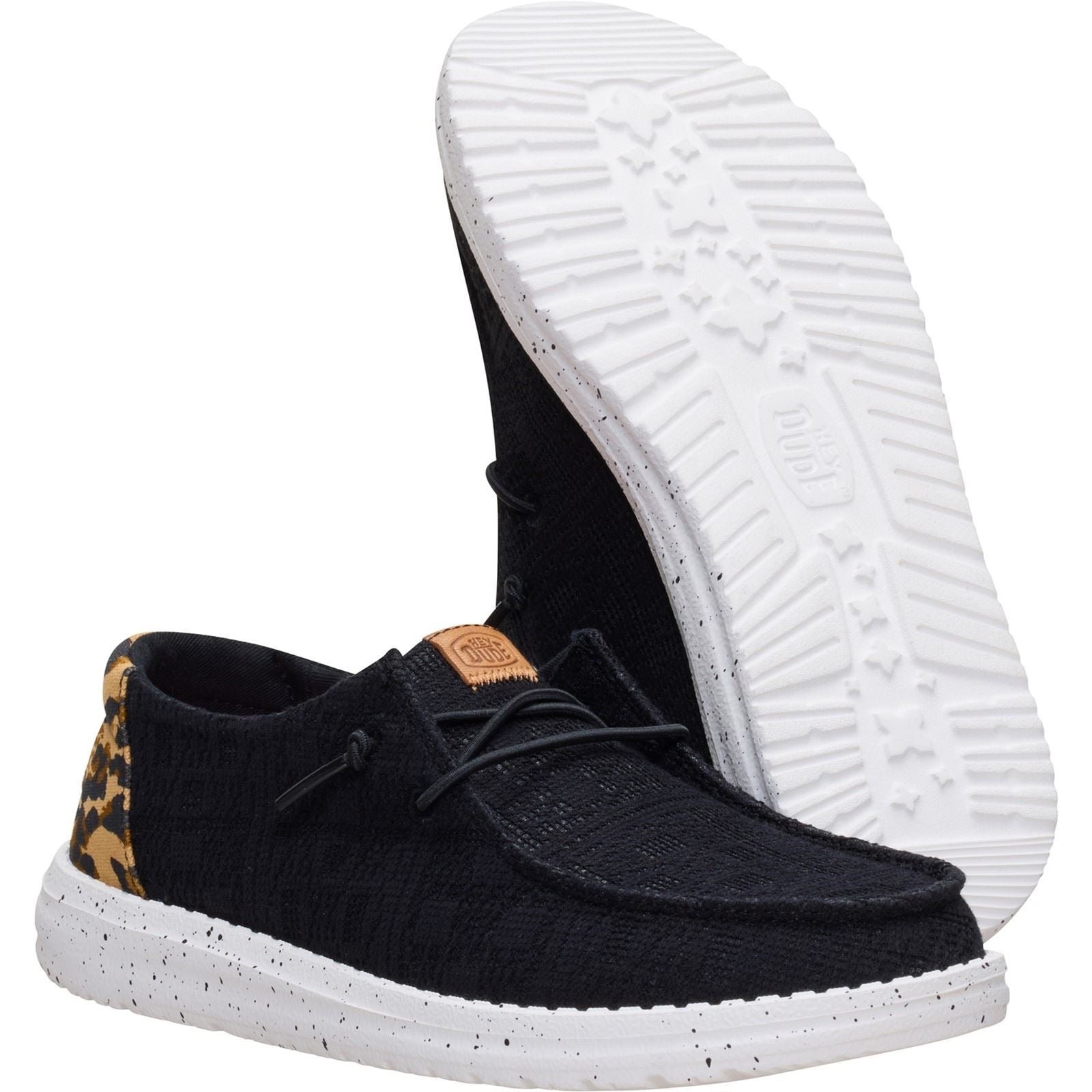 HEYDUDE Wendy Wildcat Cotton Women's Black/Leopard Moccasins Shoes