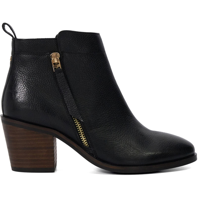 Dune Paicing Leather Women's Black Heeled Ankle Boots