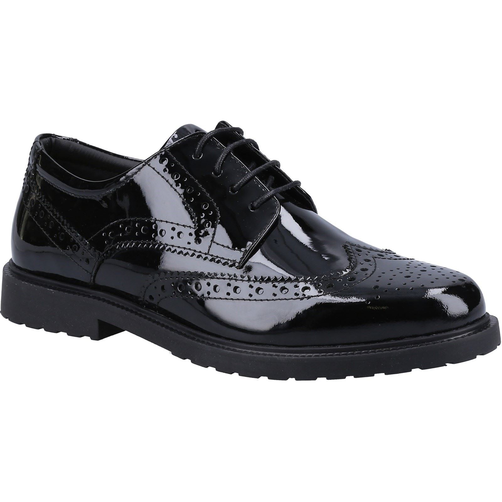 Hush Puppies Verity Leather Women's Patent Black Brogues Shoes