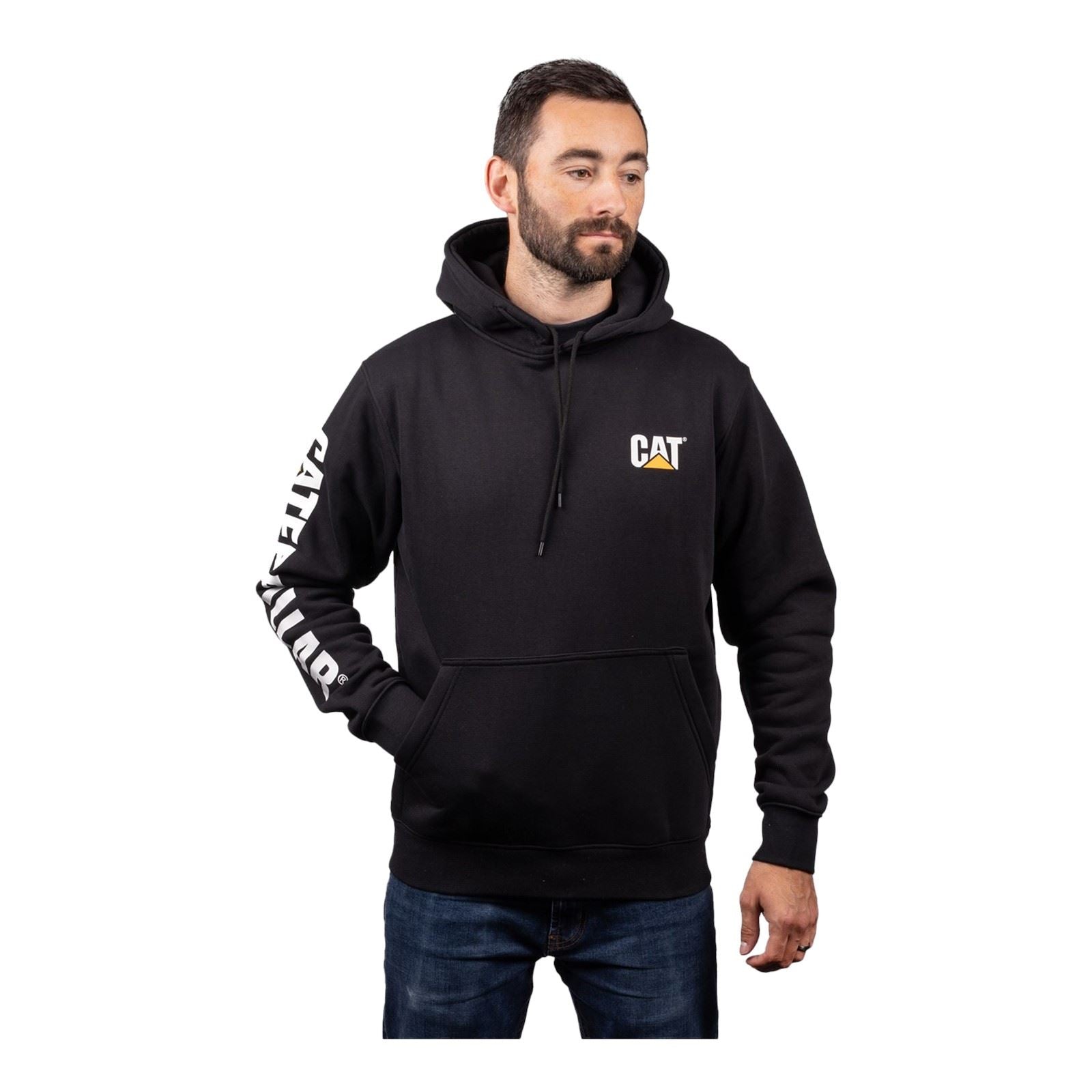 Caterpillar Trademark Banner Cotton Men's Black Hooded Sweatshirt
